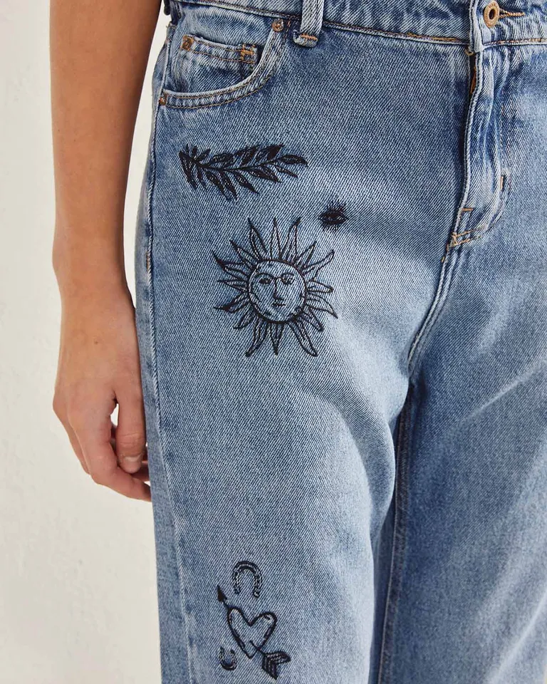 Pantalones de tiro alto con bordados de estilo retro de Wanama en Pantalones para argentina