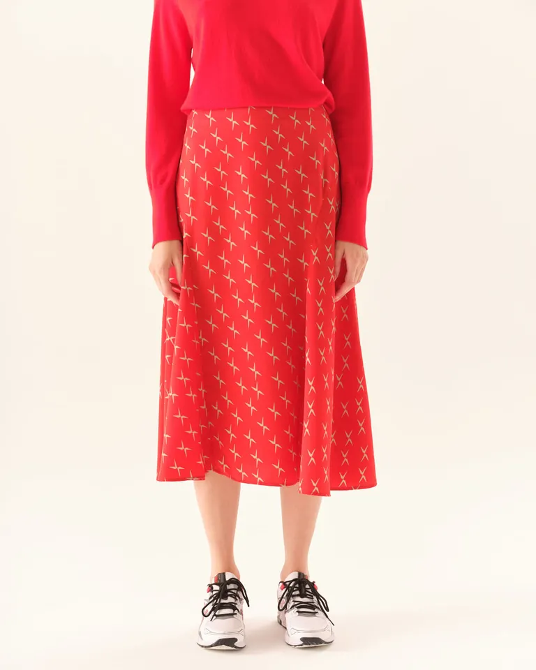 Pollera midi con estampa exclusiva y recortes laterales en ruedo de Furzai en Faldas para argentina