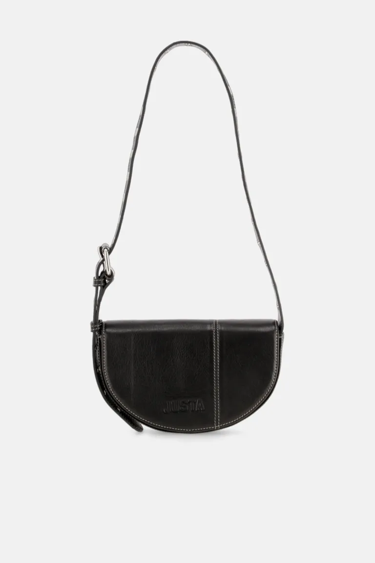 Bolso bandolera de cuero negro con detalles en arandelas, perfecto para uso diario y ocasiones casuales de Justaosadia en Bolsos y Carteras para argentina