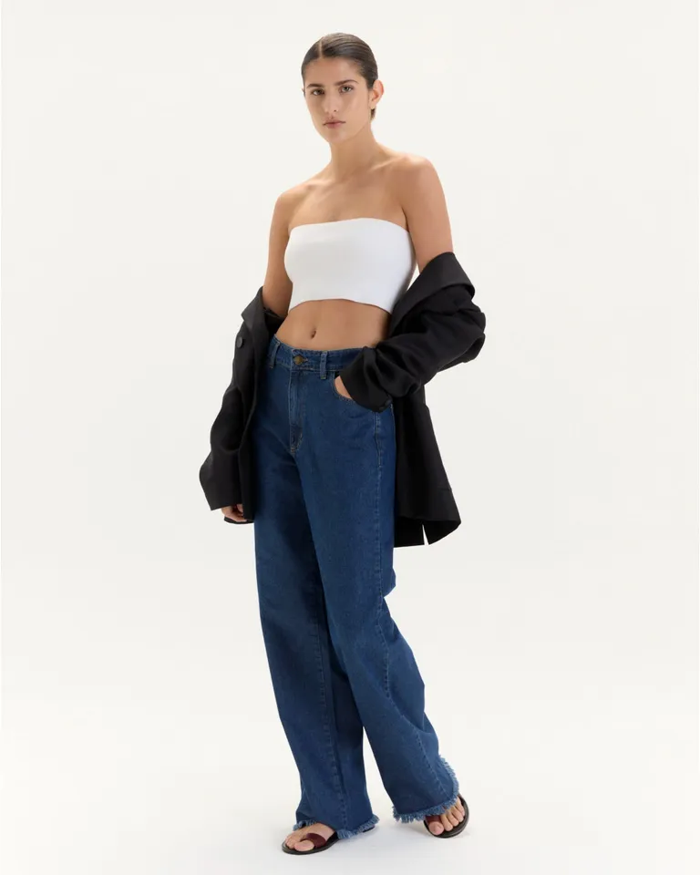 Pantalones vaqueros wide leg de diseño clásico en denim de algodón de Blue Sheep en Pantalones para argentina