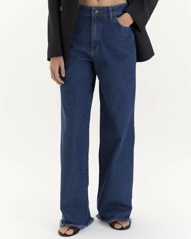 Pantalones vaqueros wide leg de diseño clásico en denim de algodón de Blue Sheep en Pantalones para argentina