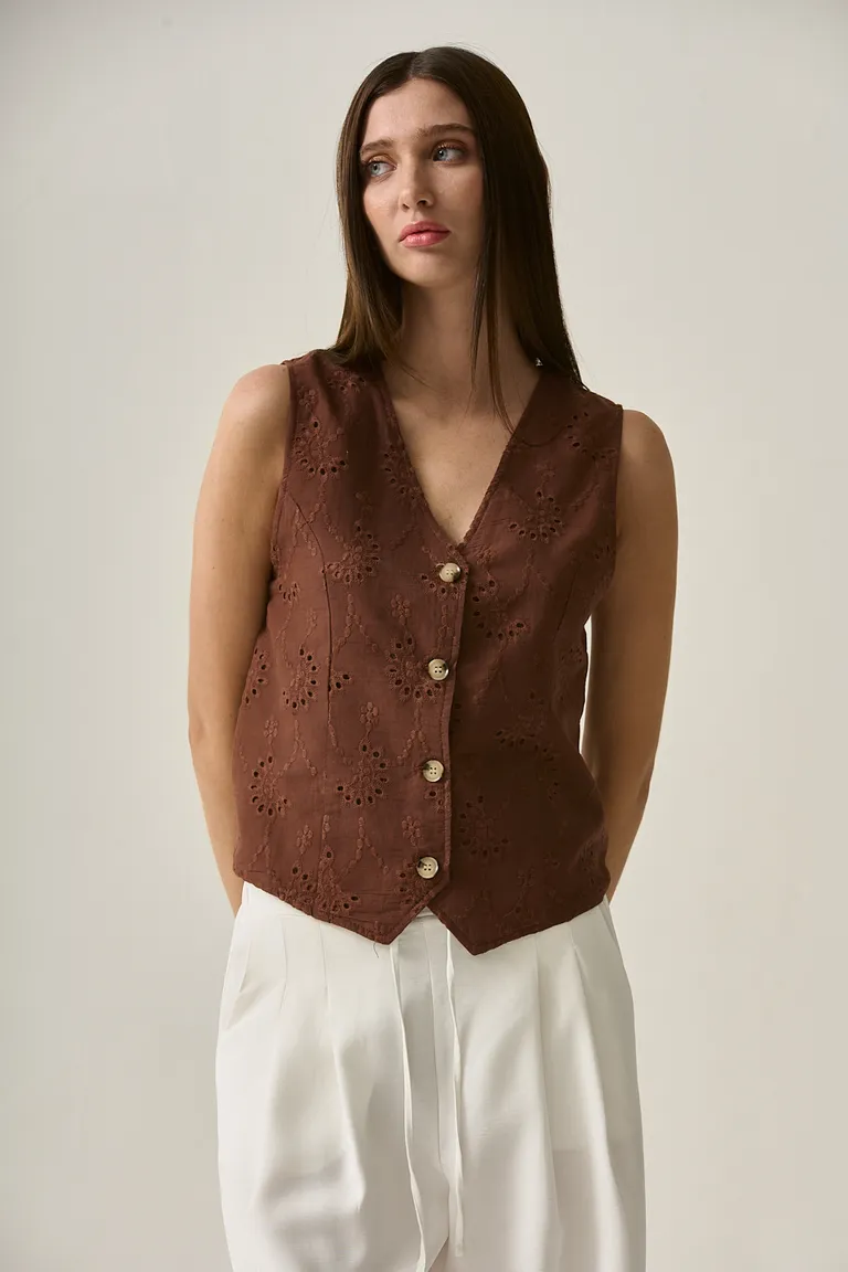 Chaleco de broderie con diseño floral calado y escote en V de Sweet en Chalecos para argentina