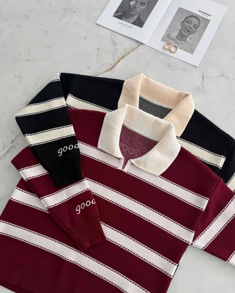 Jersey de punto grueso a rayas horizontales en colores rojo y negro para mujer de Hesed en Buzos y Sweaters para argentina