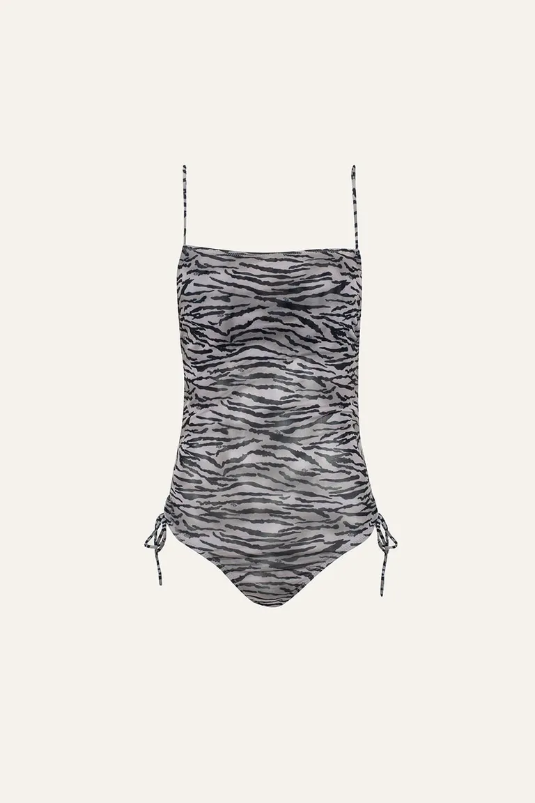 Body animal print de escote cuadrado con breteles regulables y frunce de 47 Street en Bodies para argentina