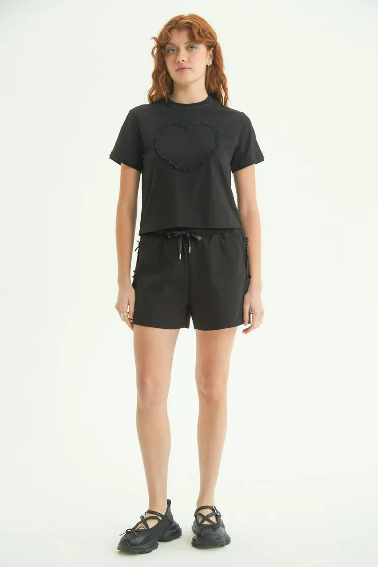 Shorts de punto negro con encaje y cordón satinado de Las Pepas en Shorts para argentina