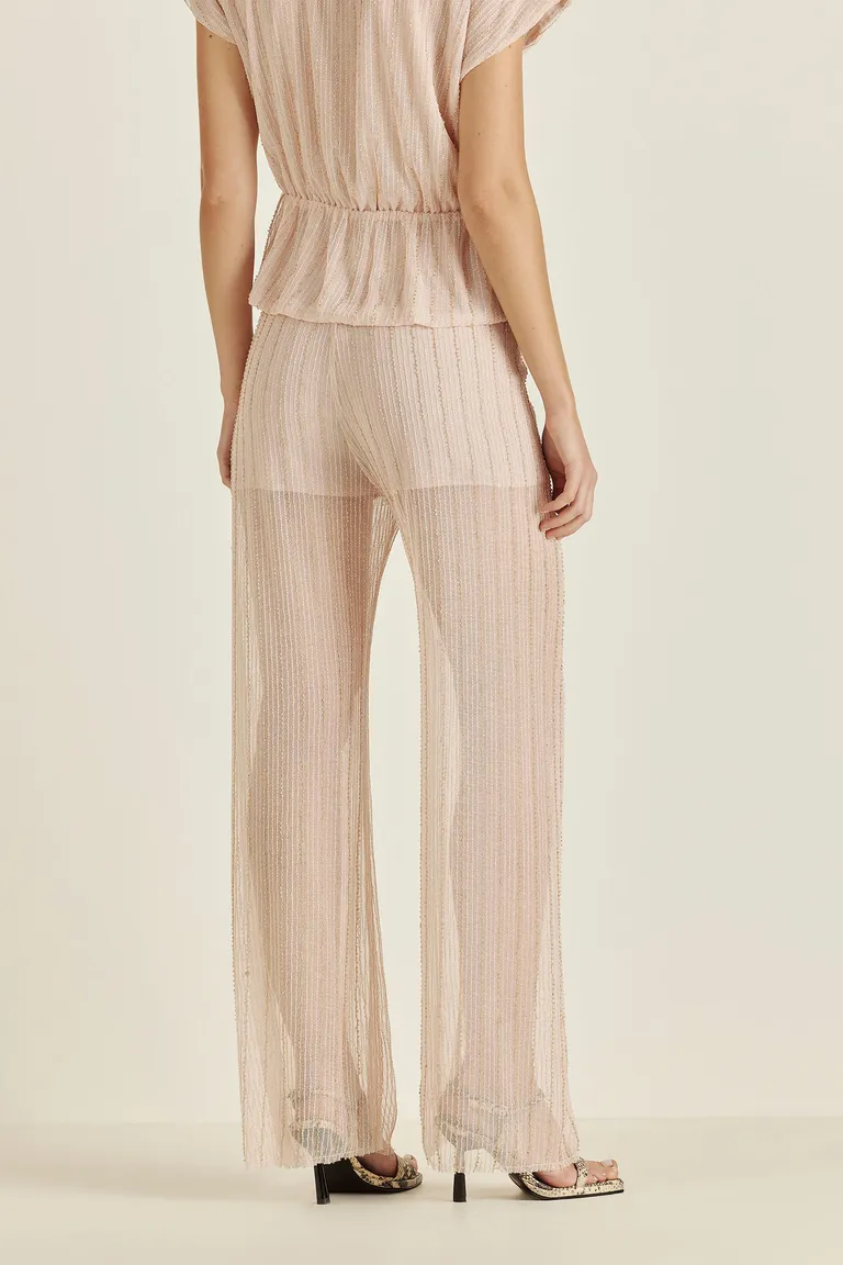 Pantalón bordado en tonos champagne y rose con cinturón para mujer de Tucci en Pantalones para argentina