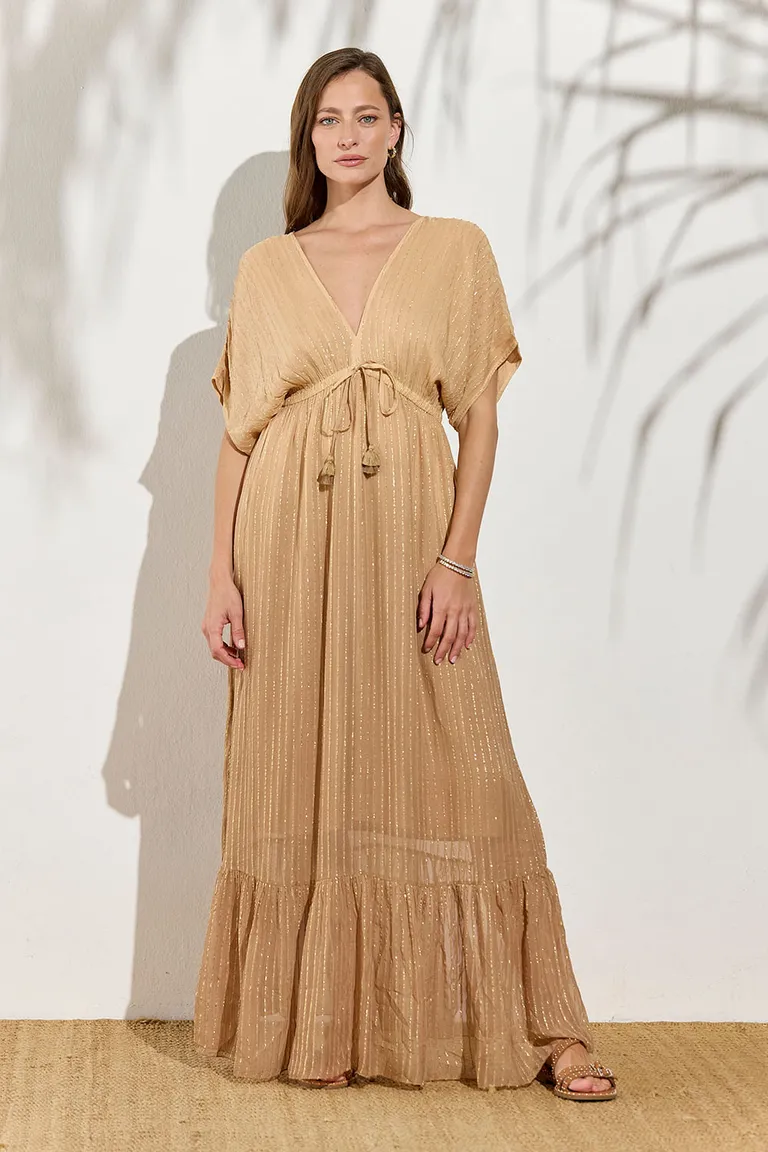 Vestido largo y holgado con escote en V y volado en la parte inferior de Indiastyle en Vestidos para argentina