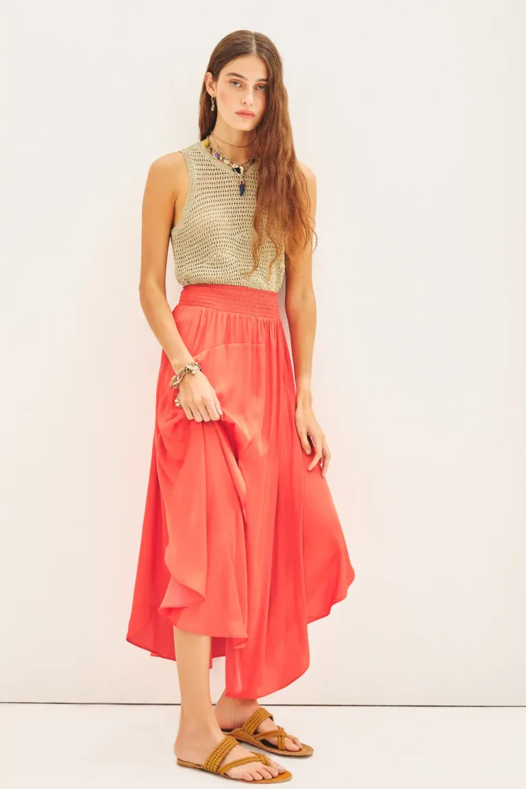 Falda larga de corte amplio y caída fluida con cintura elástica y tajo central de Rapsodia en Faldas para argentina