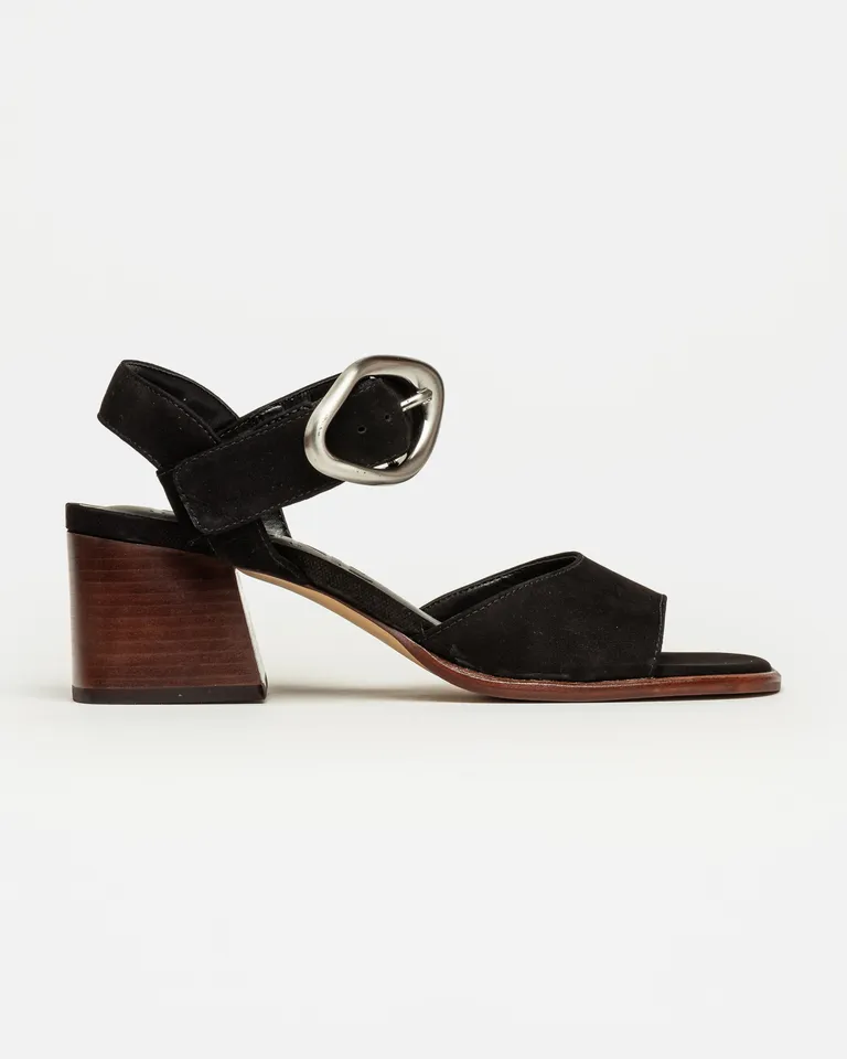 Sandalia de punta abierta en nobuck con taco metálico foliado de Prüne en Sandalias para argentina