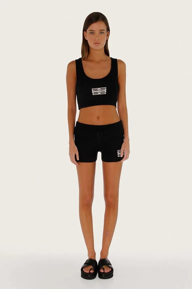 Shorts deportivo negro con diseño de jacquard y cierre elástico en la cintura de Sofia Sarkany en Shorts para argentina