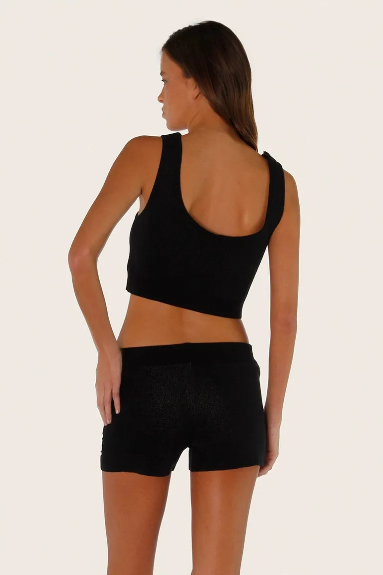 Shorts deportivo negro con diseño de jacquard y cierre elástico en la cintura de Sofia Sarkany en Shorts para argentina