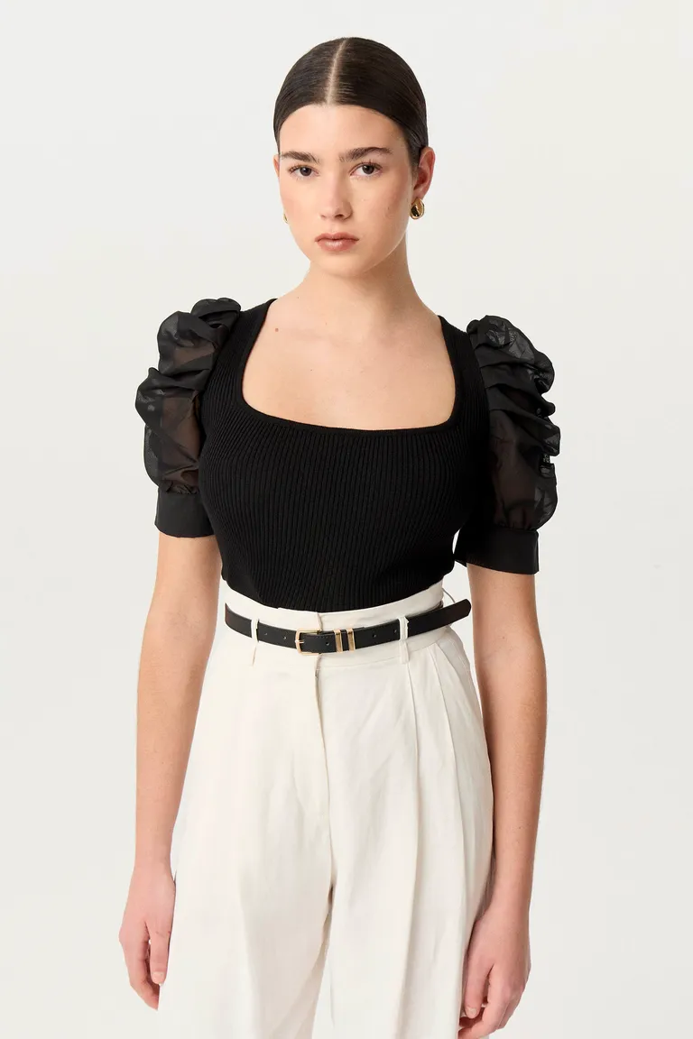 Remera tejida de punto con mangas abullonadas en gasa de Markova en Remeras para argentina