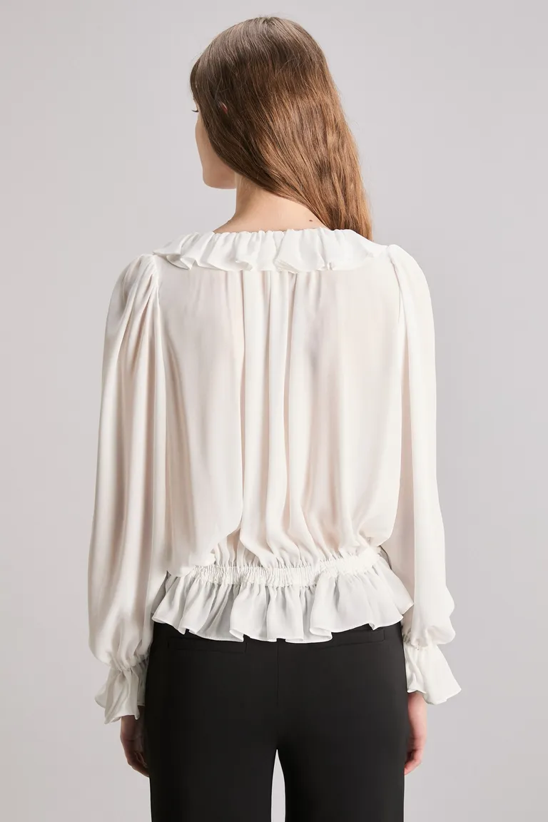 Blusa de seda con volados en cuello, puños y cadera de Kosiuko en Blusas para argentina
