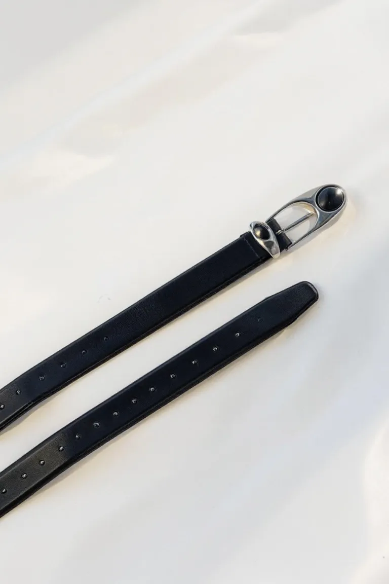 Cinturón de cuero negro con hebilla y pasador de piedra natural - accesorio de moda para mujer de Maria Cher en Cinturones para argentina