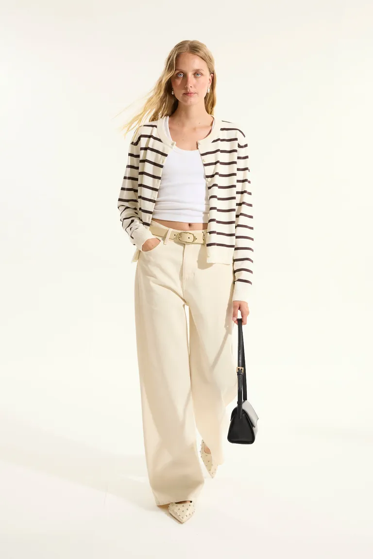 Cardigan de rayas de manga larga con escote redondo y cierre de botones de Portsaid en Buzos y Sweaters para argentina