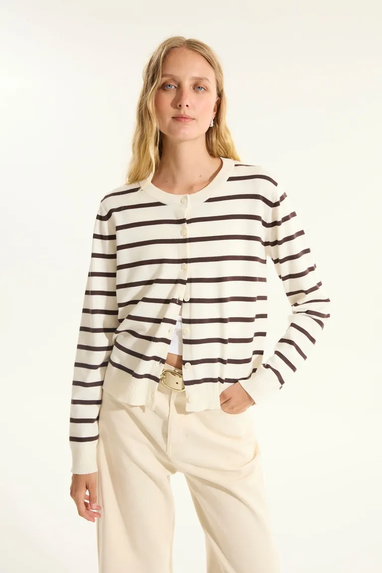 Cardigan de rayas de manga larga con escote redondo y cierre de botones de Portsaid en Buzos y Sweaters para argentina