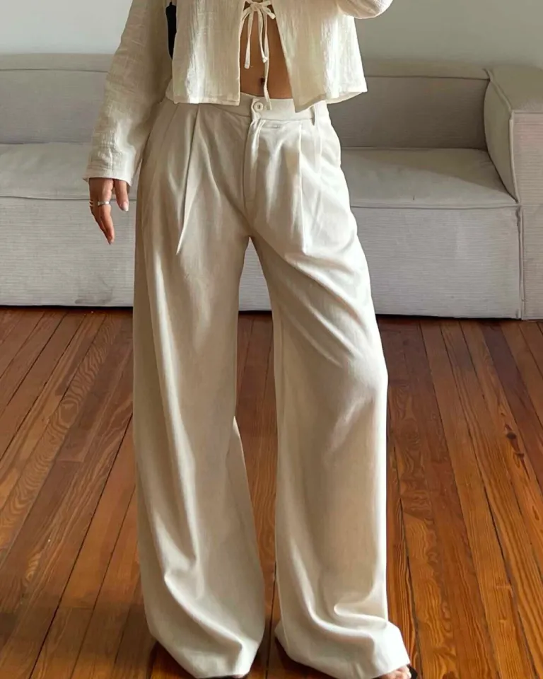 Pantalón ancho de lino con diseño elegante y cintura alta para mujer de Sky en Pantalones para argentina