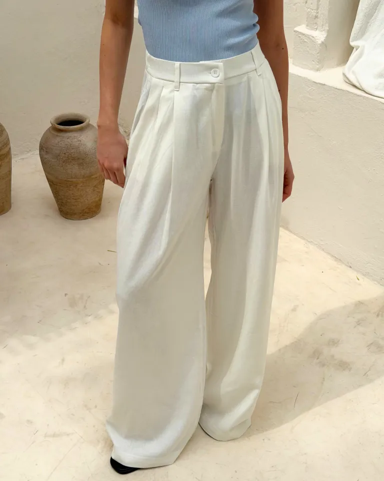 Pantalón ancho de lino con diseño elegante y cintura alta para mujer de Sky en Pantalones para argentina