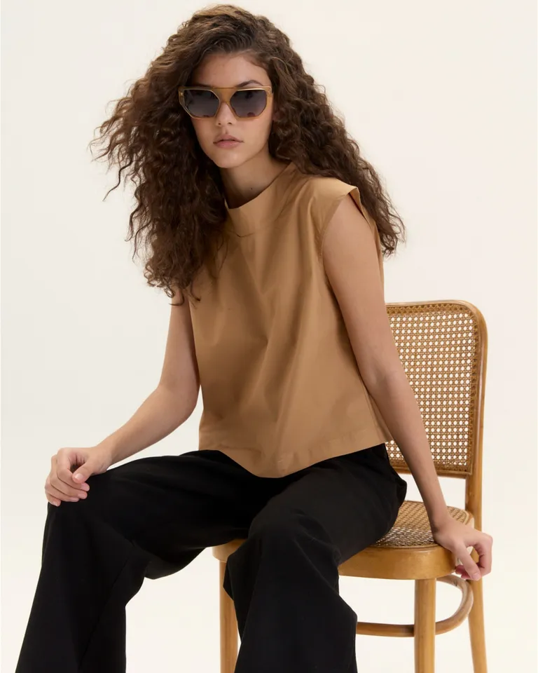 Top de algodón sin mangas con escote redondo y construcción de doble pieza de Blue Sheep en Tops para argentina