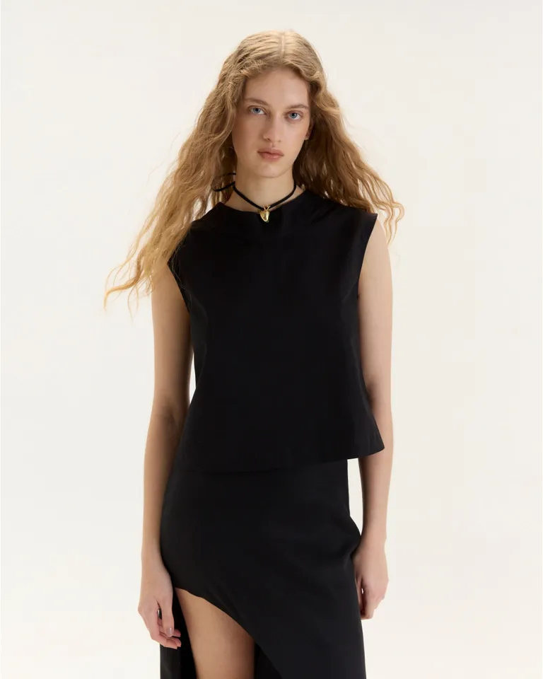 Top de algodón sin mangas con escote redondo y construcción de doble pieza de Blue Sheep en Tops para argentina