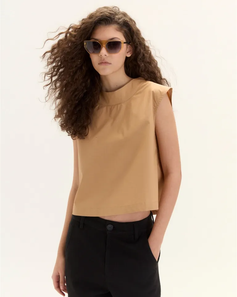 Top de algodón sin mangas con escote redondo y construcción de doble pieza de Blue Sheep en Tops para argentina