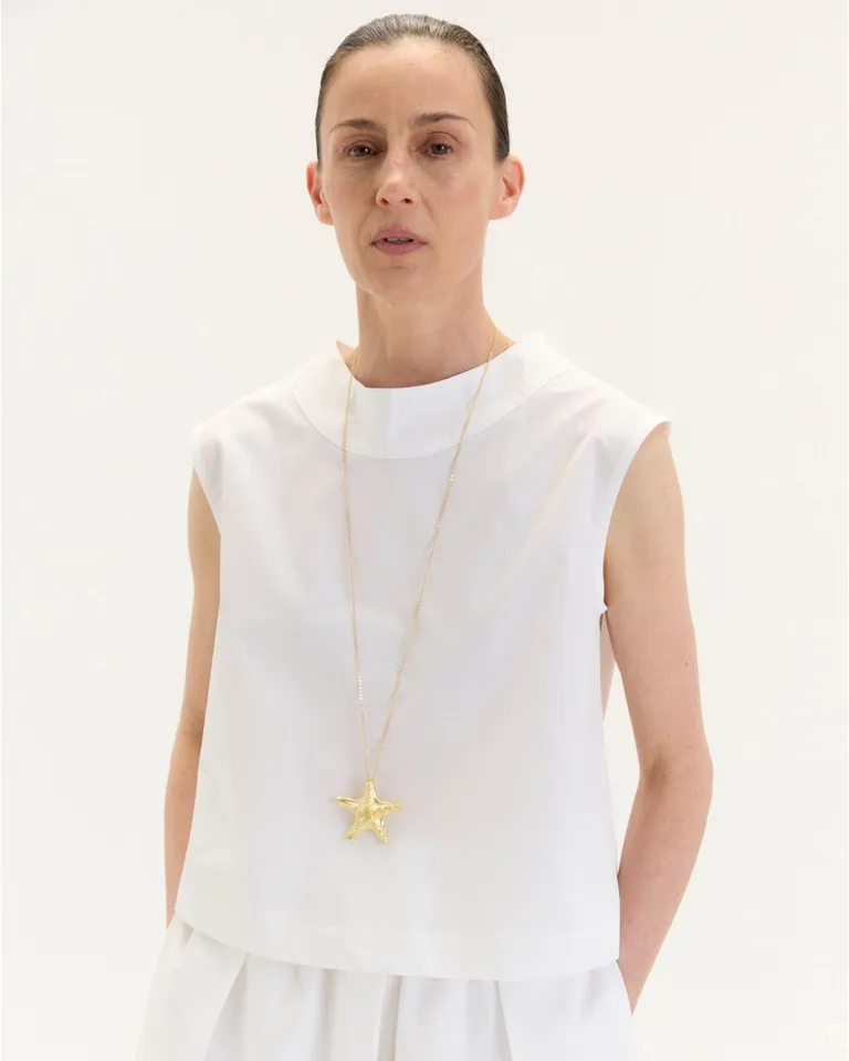 Top de algodón sin mangas con escote redondo y construcción de doble pieza de Blue Sheep en Tops para argentina