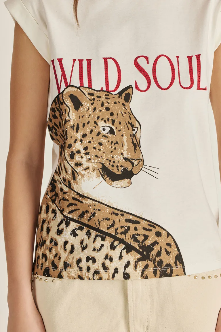 Remera sin mangas con estampa de leopardo y detalles brillantes de Tucci en Remeras para argentina