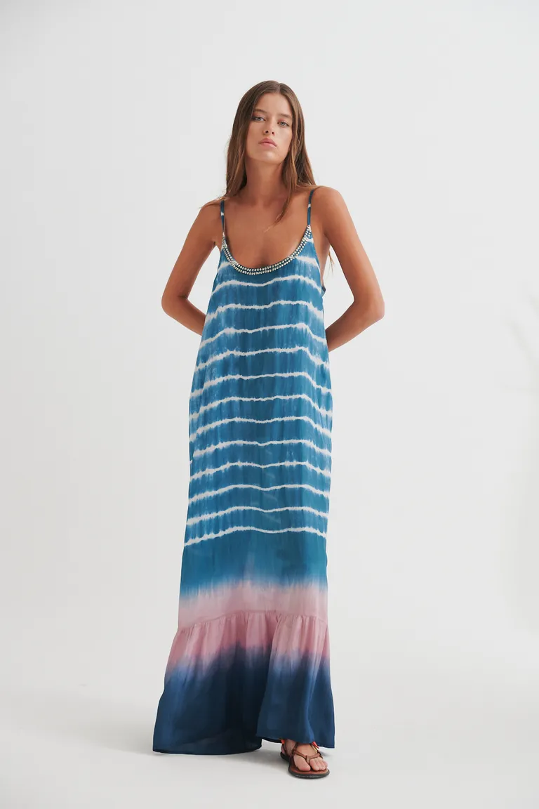Vestido maxi de corte fluido con diseño de rayas en tonos azules y rosas de Sweet en Vestidos para argentina