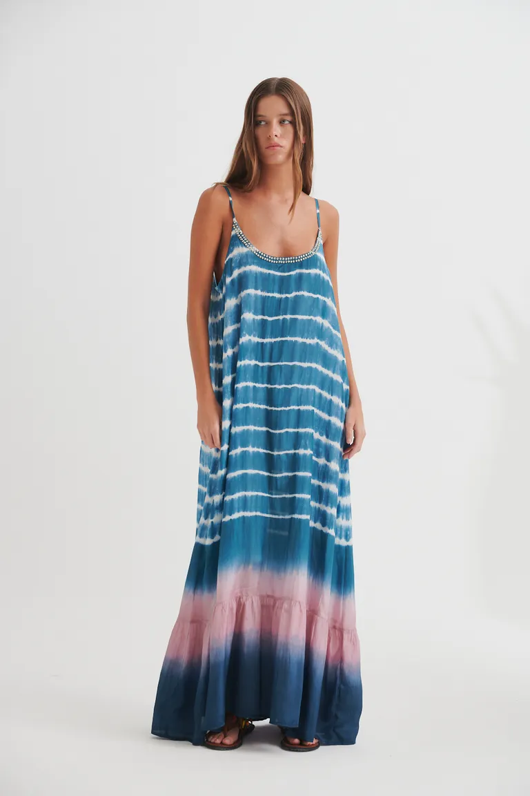 Vestido maxi de corte fluido con diseño de rayas en tonos azules y rosas de Sweet en Vestidos para argentina