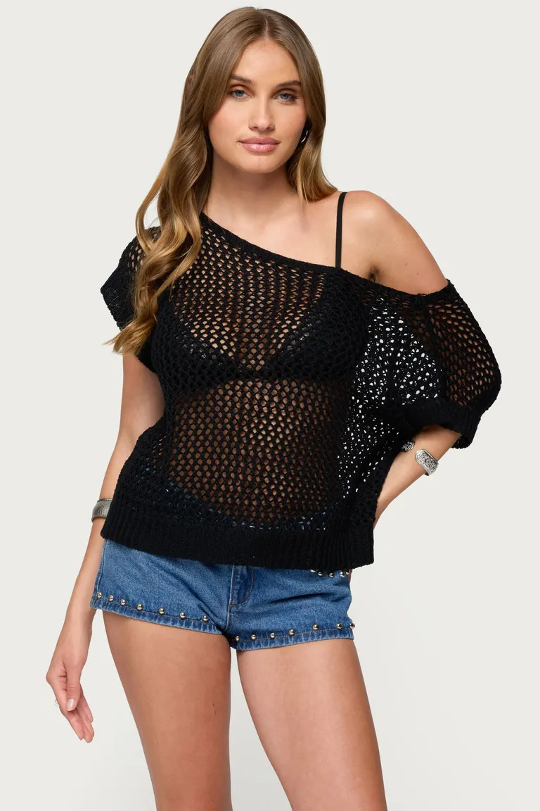 Top trix tejido calado offshoulder de Edikted en Tops para argentina