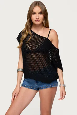 Top trix tejido calado offshoulder de Edikted en Tops para argentina