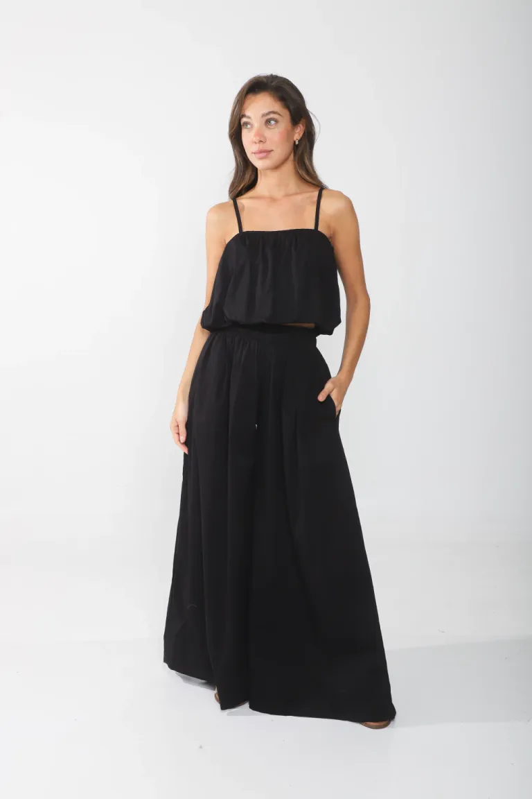 Pantalón ancho de poplin con elástico y cordón en la cintura de Belle en Pantalones para argentina