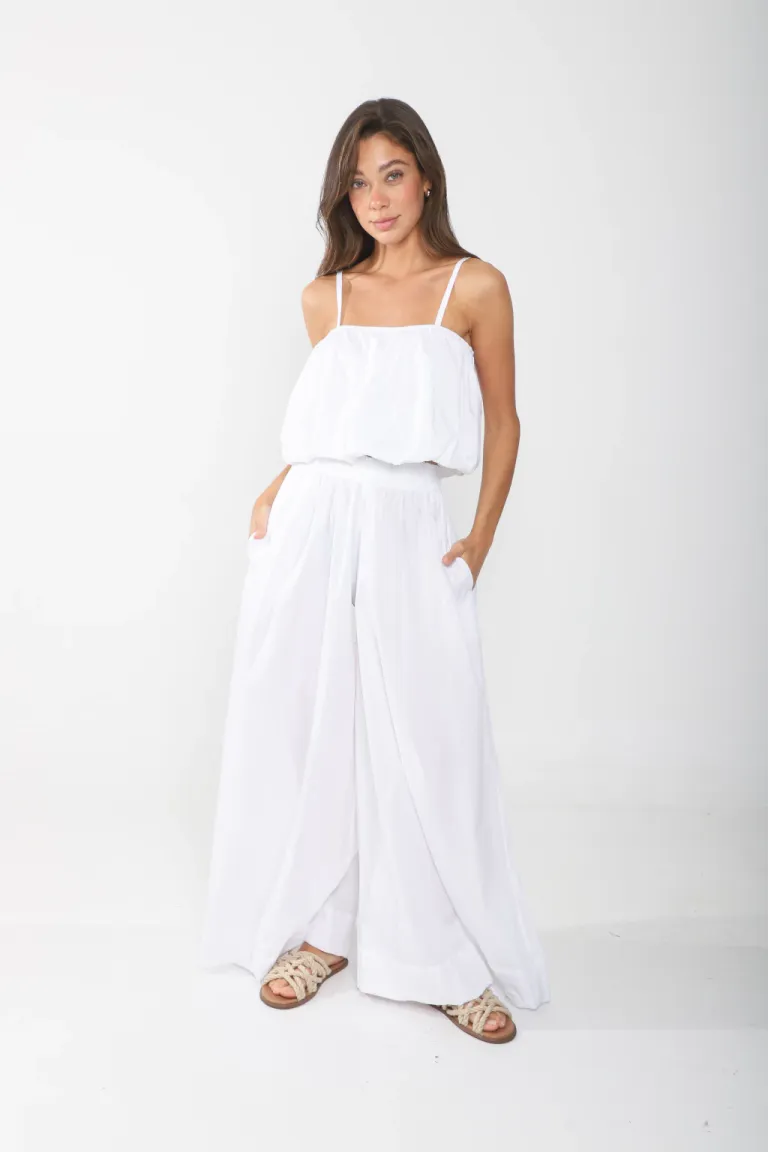 Pantalón ancho de poplin con elástico y cordón en la cintura de Belle en Pantalones para argentina