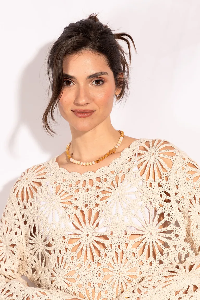 Suéter de crochet blanco de corte holgado y mangas largas de Indiastyle en Buzos y Sweaters para argentina