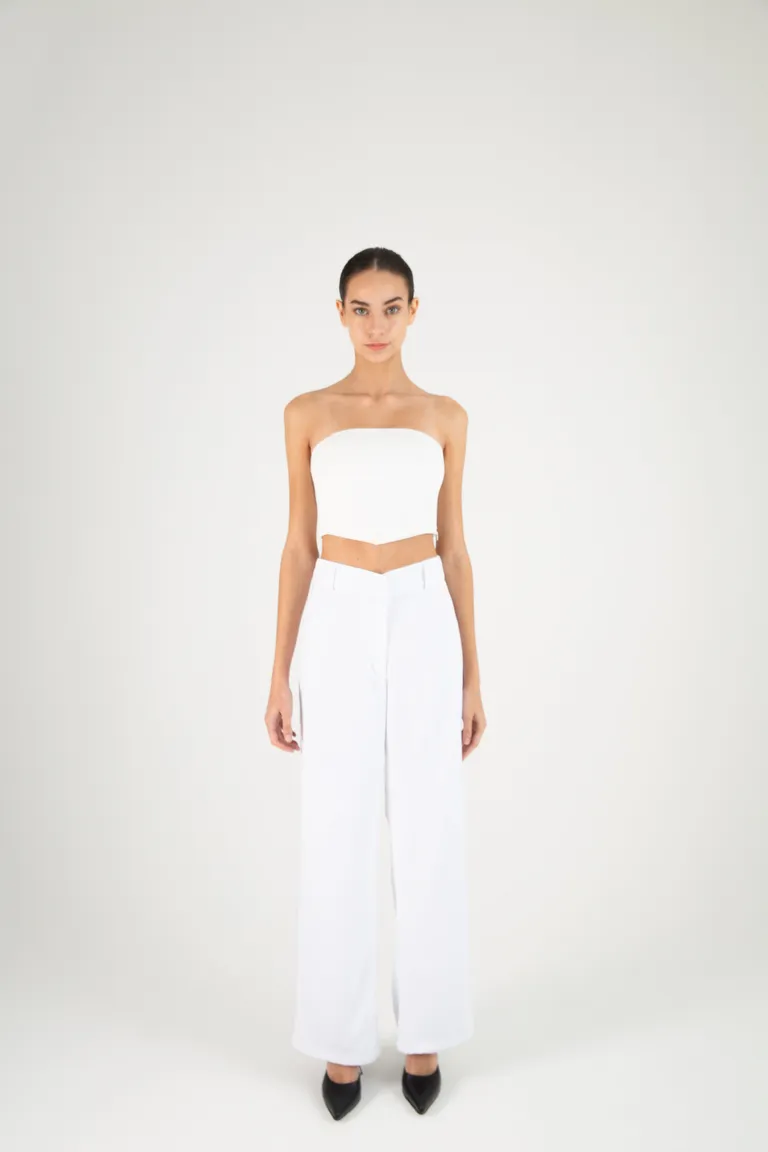 Pantalón modular recto de crepe blanco con detalles elegantes de Naíma en Pantalones para argentina