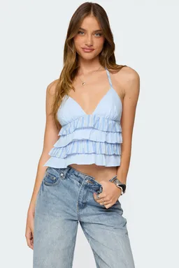 Top halter rayas volantes sin espalda de Edikted en Tops para argentina