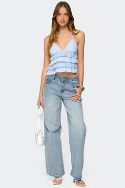 Top halter rayas volantes sin espalda de Edikted en Tops para argentina