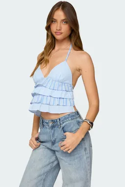 Top halter rayas volantes sin espalda de Edikted en Tops para argentina