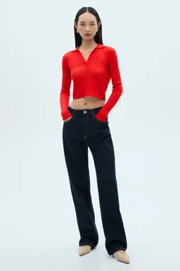Camiseta canalé cuello polo de Mango en Tops para argentina