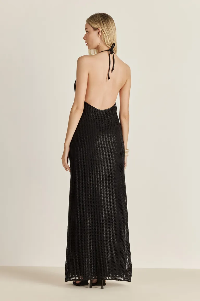 Vestido ceñido negro con detalles de red foil y punto para una apariencia elegante y sofisticada de Tucci en Vestidos para argentina