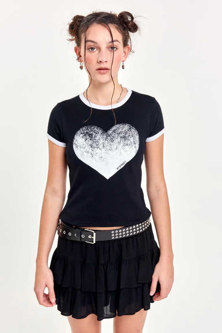 Remera de jersey con estampa de corazón en contraste de 47 Street en Remeras para argentina