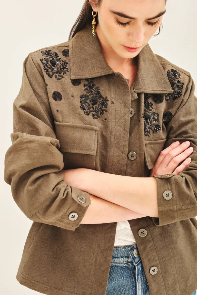 Campera de corte recto con bordados a mano y silueta ajustable de Rapsodia en Chaquetas para argentina