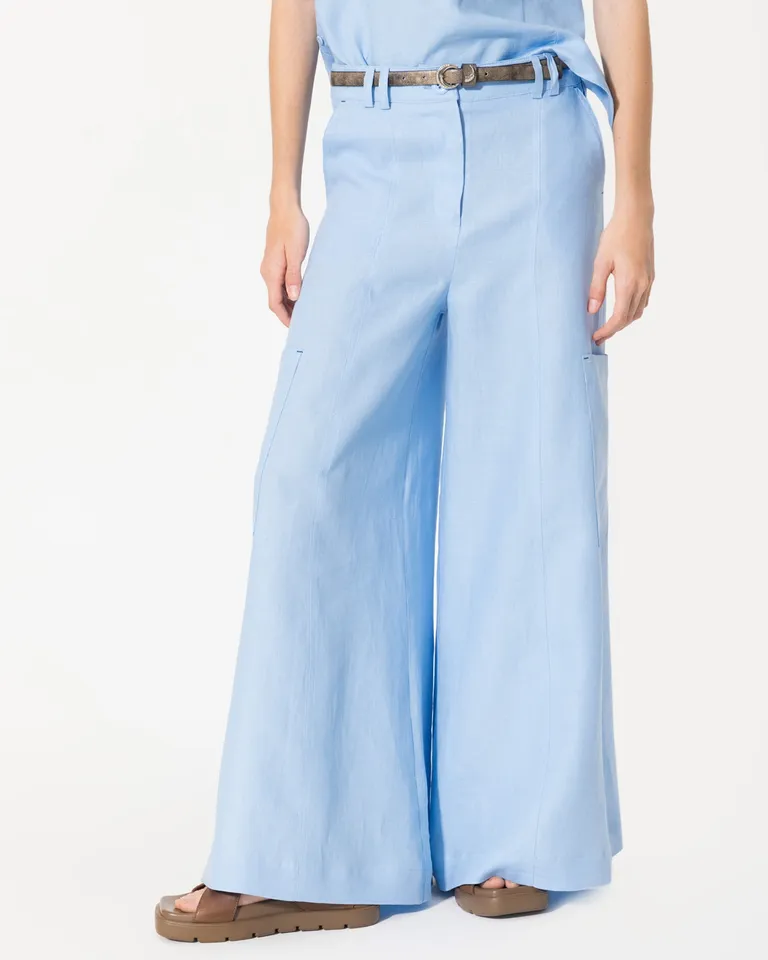 Pantalón ancho de lino con bolsillos y cierre central de Jazmin Chebar en Pantalones para argentina