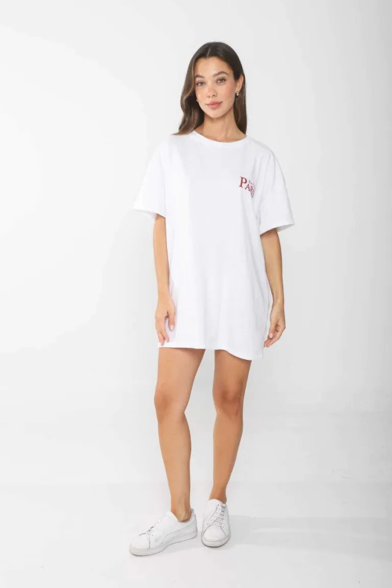 Vestido corto de algodón blanco con estampado para mujer de Belle en Remeras para argentina