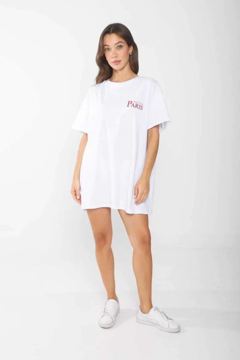 Vestido corto de algodón blanco con estampado para mujer de Belle en Remeras para argentina