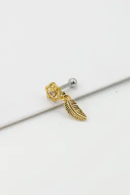 Piercing acero dorado colgante pluma de Olivia en Bijouterie para argentina