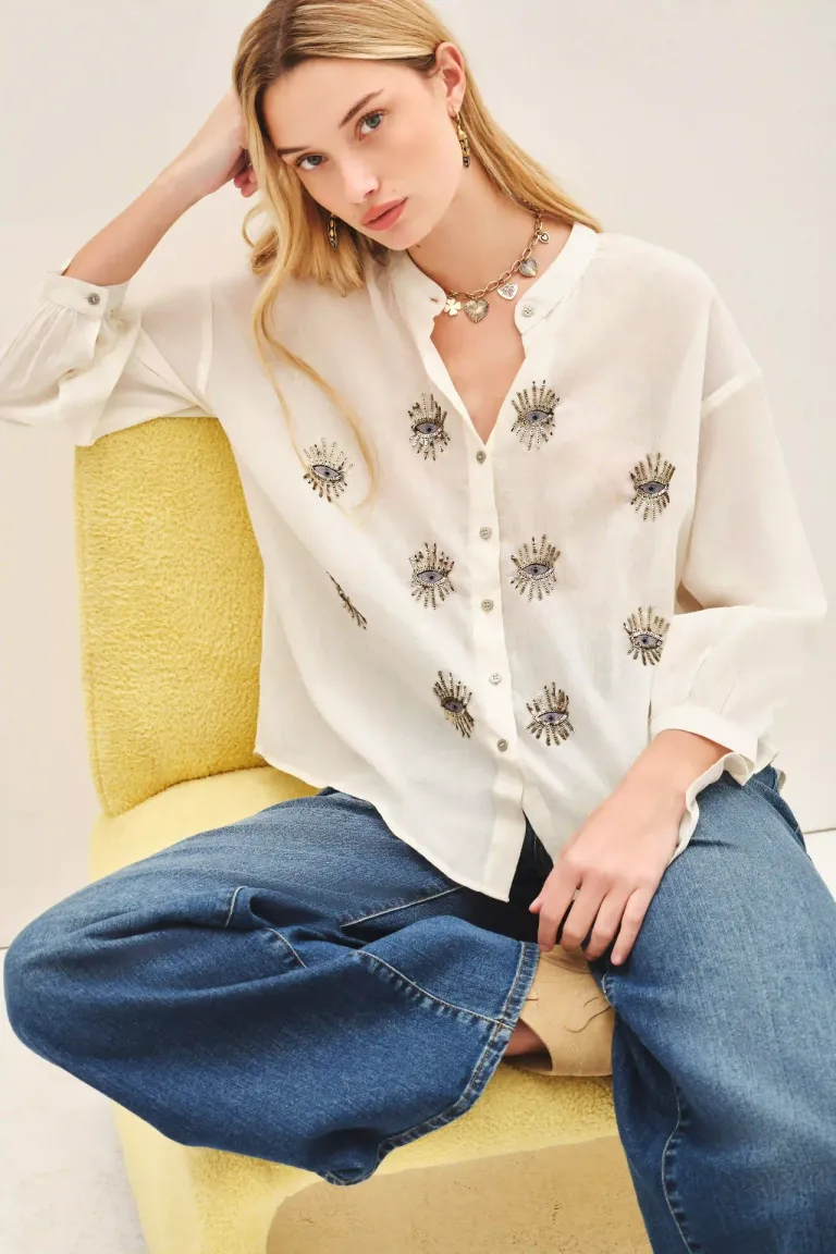 Camisa de voile de algodón con bordado elegante y estilo romántico de Rapsodia en Camisas para argentina