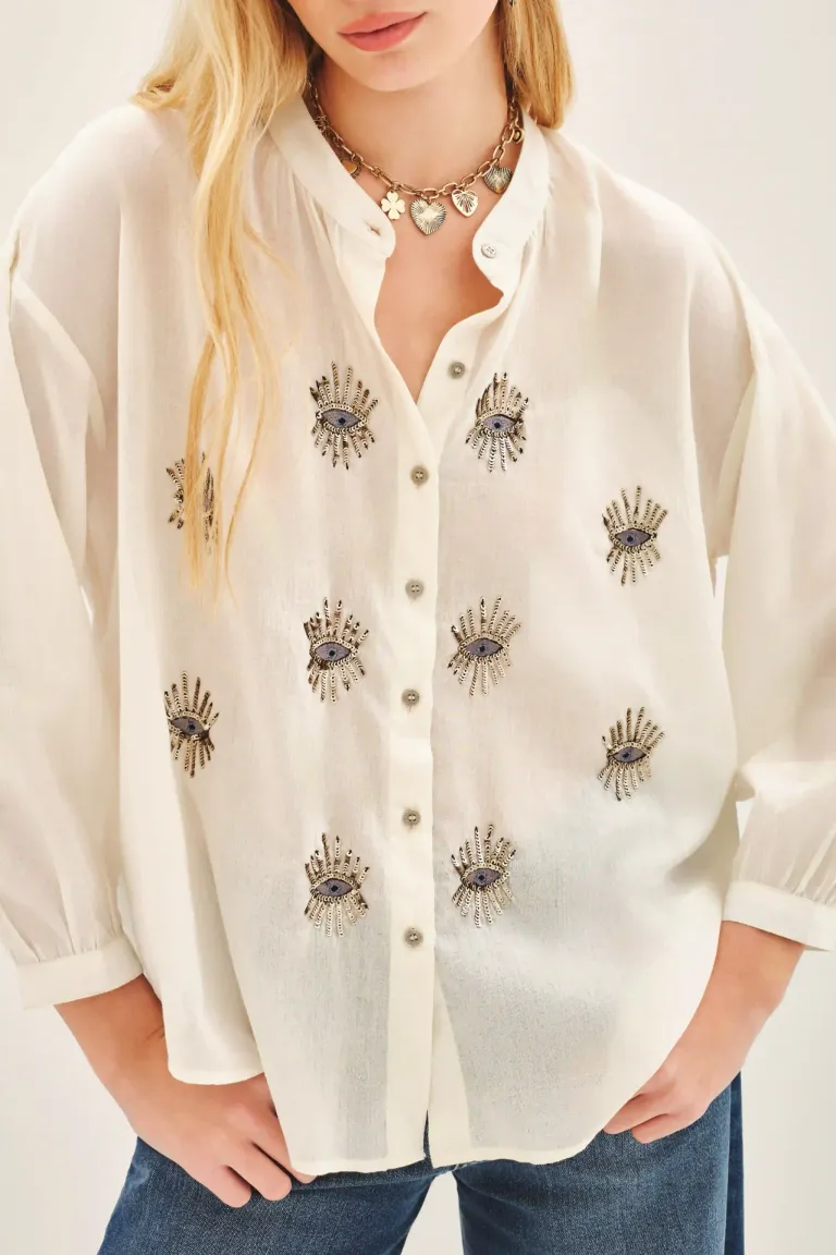 Camisa de voile de algodón con bordado elegante y estilo romántico de Rapsodia en Camisas para argentina