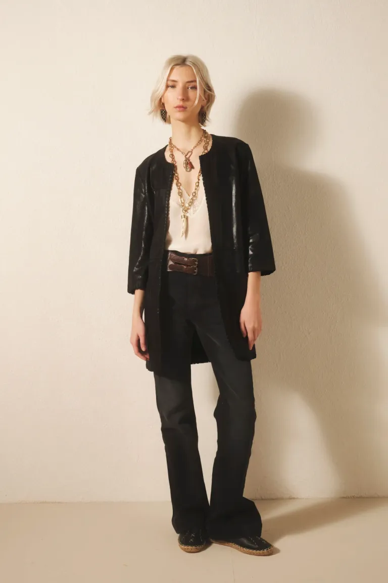 Saco de cuero ovino con terminación gamuzada para un look de noche elegante de Rapsodia en Chaquetas para argentina