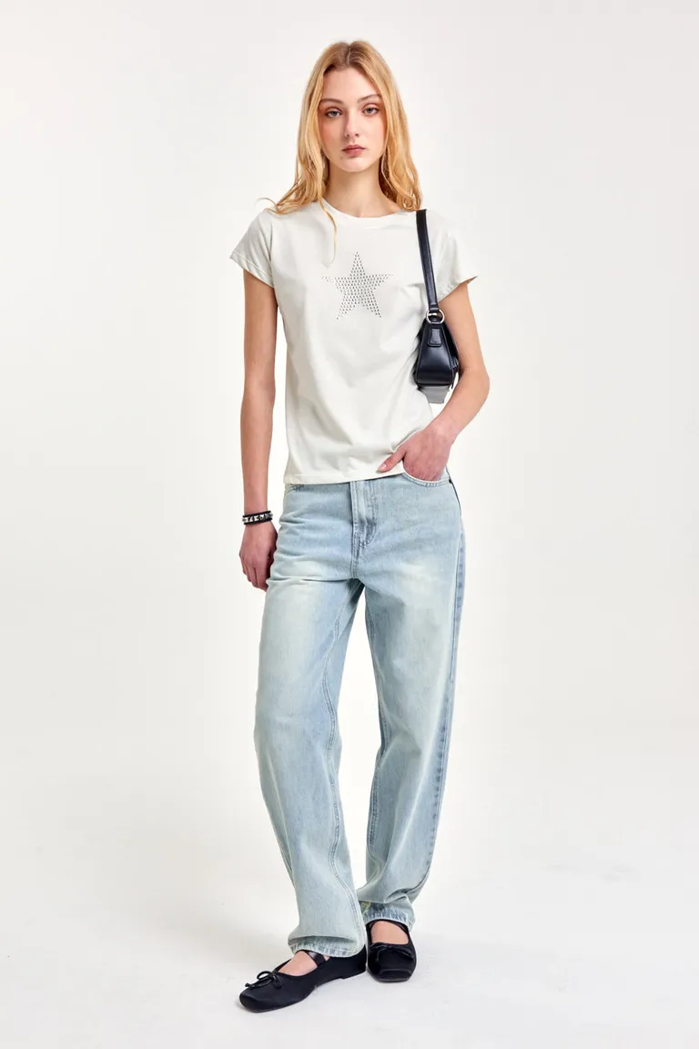 Pantalones de mezclilla de tiro medio y pierna recta con lavado artesanal de 47 Street en Pantalones para argentina